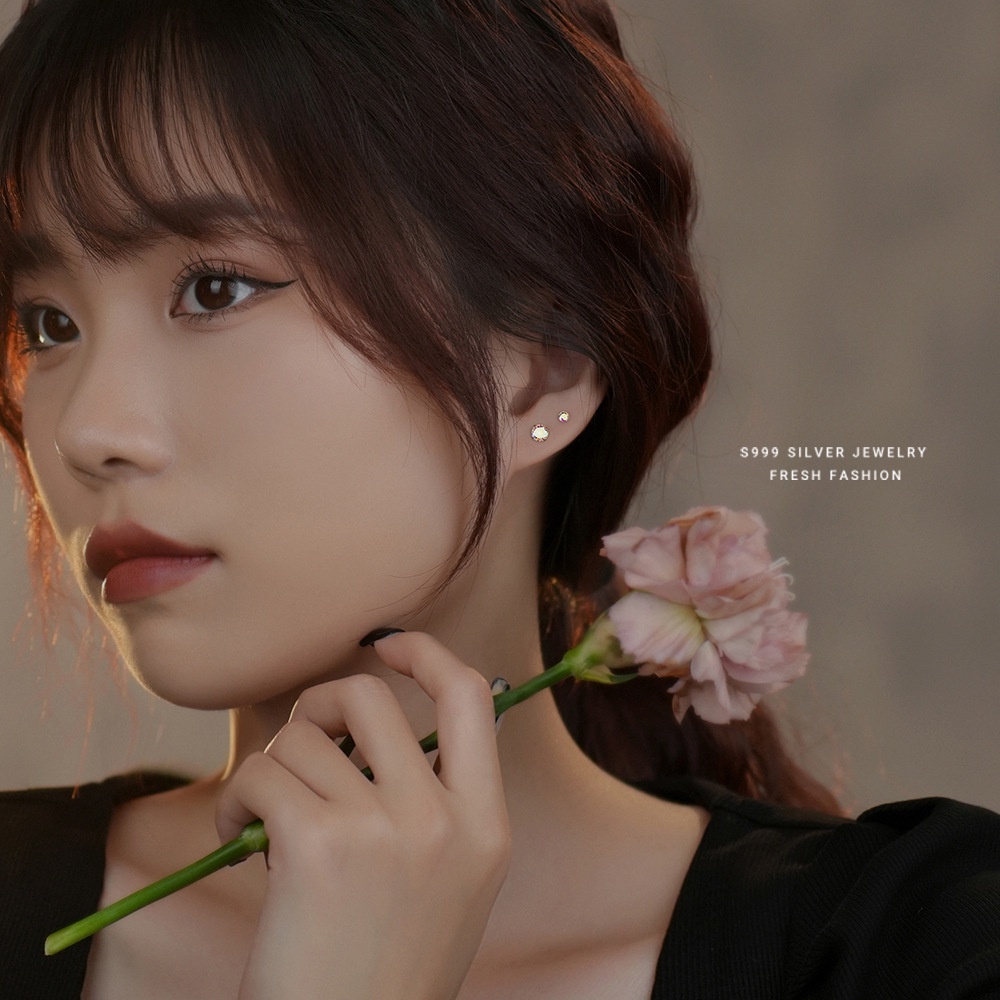 Anting Tusuk Bahan Zircon Warna Sterling Silver S999 Untuk Wanita