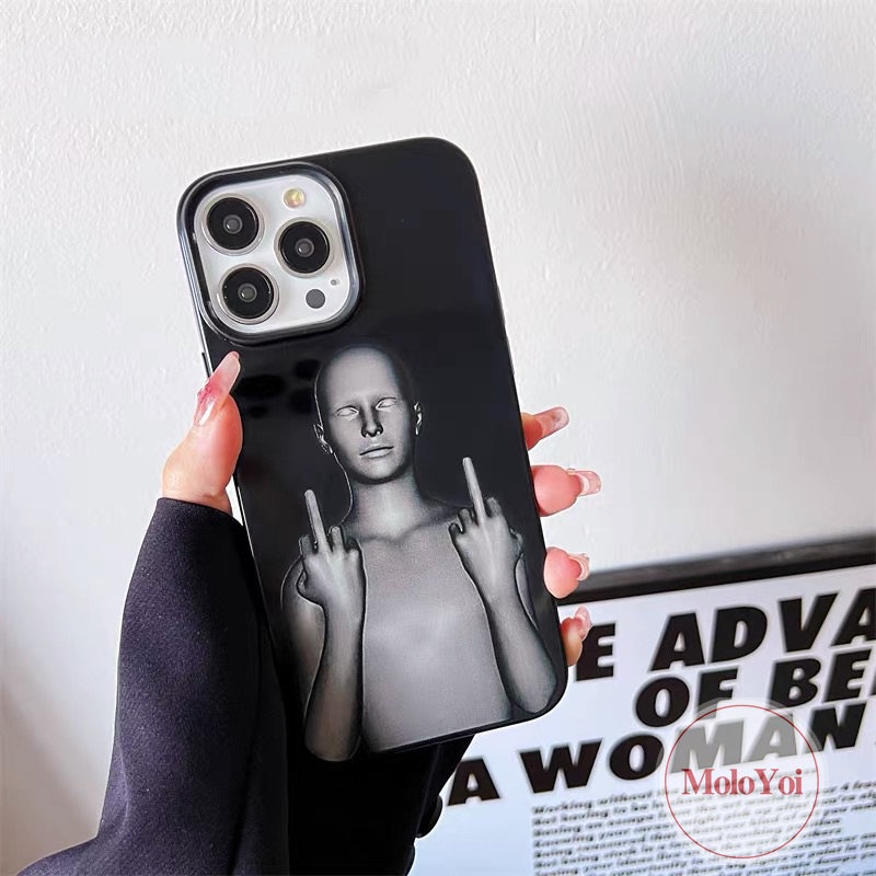 IPHONE Case Glossy Cyberpunk Lucu Kreatif Kompatibel Untuk Iphone11 14 13 12 Pro Max 7plus XR 78 Plus X XS Max SE 2020 Hitam Shockproof Halus Soft Cover
