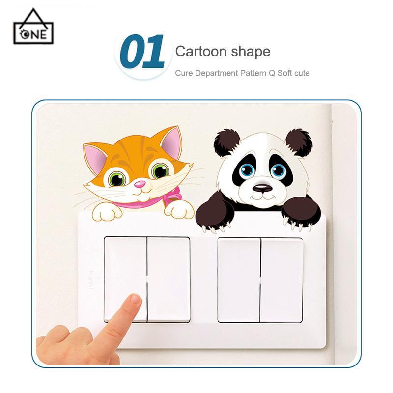 COD❤️1Pcs/Set Turn On Off Kitchen Stiker Kartun Lucu Satwa Stiker Dinding-A.one