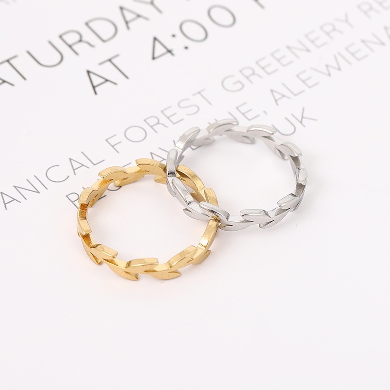 Daun Cincin Baja Titanium Emas 18k Jari Telunjuk Ekor Kepribadian Segar Kecil Perempuan Ring