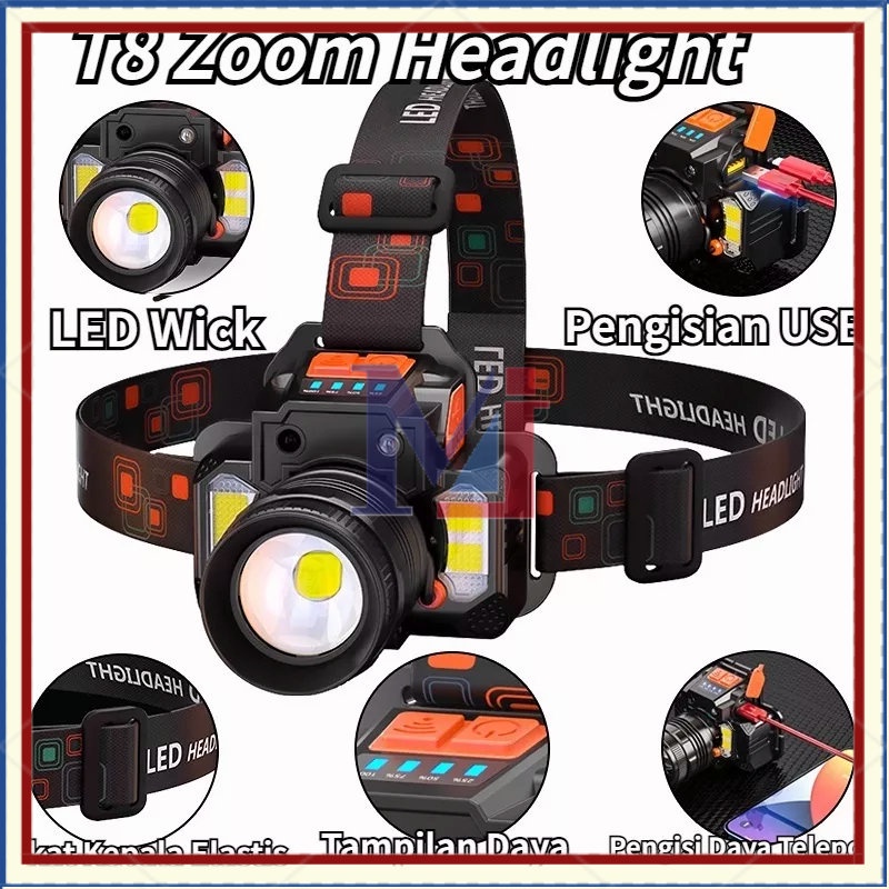 【COD】Senter Kepala Led Glare T8 Zoom Usb Rechargeable LED Super Bright Outdoor Headlamp Waterproof Light Outdoor Night Flashlight