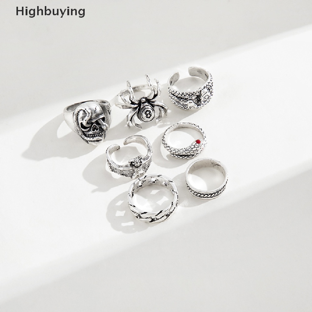 Hbid 7Pcs/set Cincin Ular Punk Untuk Wanita Gothic Spider Pria Fashion Perhiasan Hadiah Aksesoris Glory