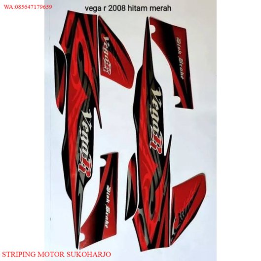 (ORI) striping Vega R New 2008 merah hitam striping lis stiker standar Ori yamaha Vega R new Merah 2