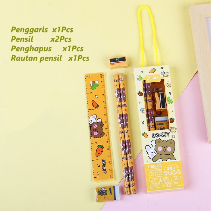 

STATIONERY PAKET ALAT TULIS 5 IN 1 / ALAT TULIS SET 5 IN 1 - KUNING