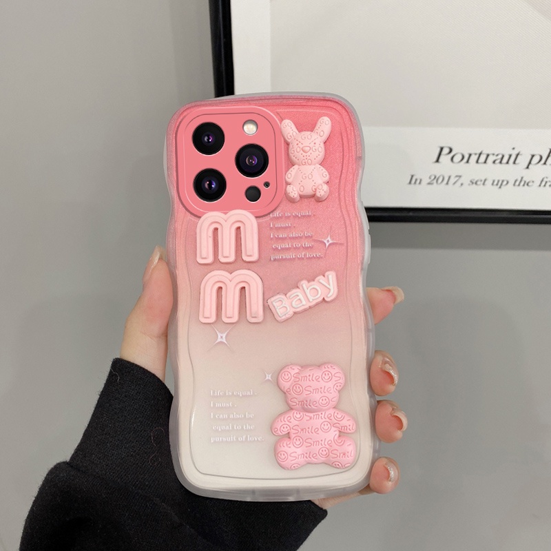 Andyh Casing Ponsel Untuk iPhone X XS XR XSMax 6 6S 7 8 Plus SE 2020 Phone Case 3D Alphabet Bear Pelindung Kamera Pelindung Penutup Belakang Couple Case