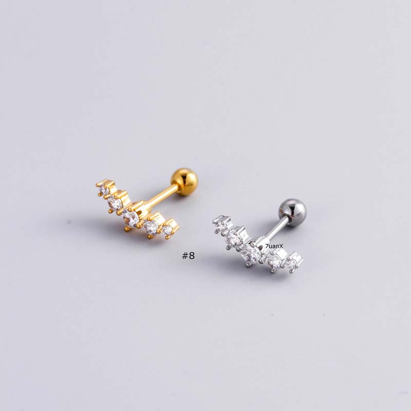 1biji Anting Tusuk Tulang Rawan Stainless Steel Helix Pinna Piercing 16Gauge Warna Emas Perak Mahkota Bentuk Hati