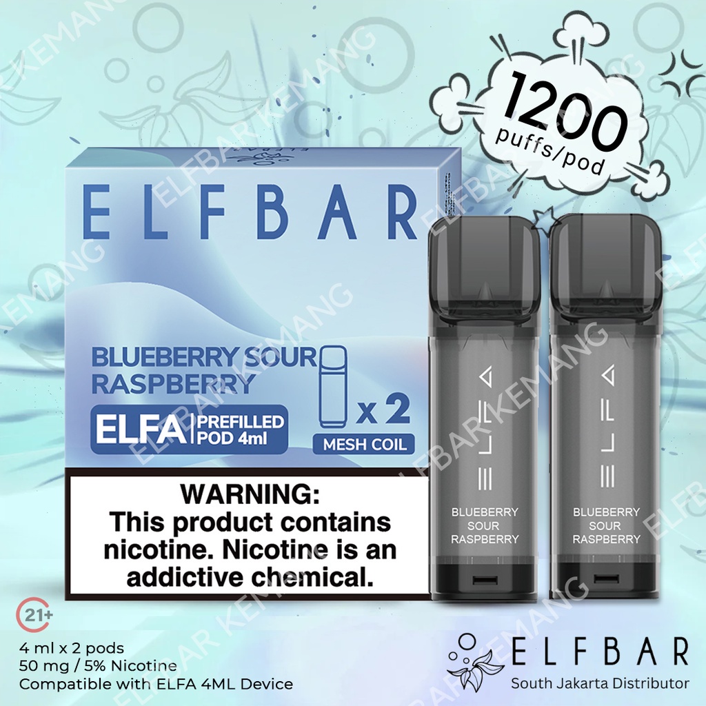 Elfbar Elfa 4ML Blueberry Sour Raspberry (Isi 2 Pod) | Elf Bar Elfa Cartridge Prefilled Pod Device | Reusable Elfbar 2 Pods Elfa Series