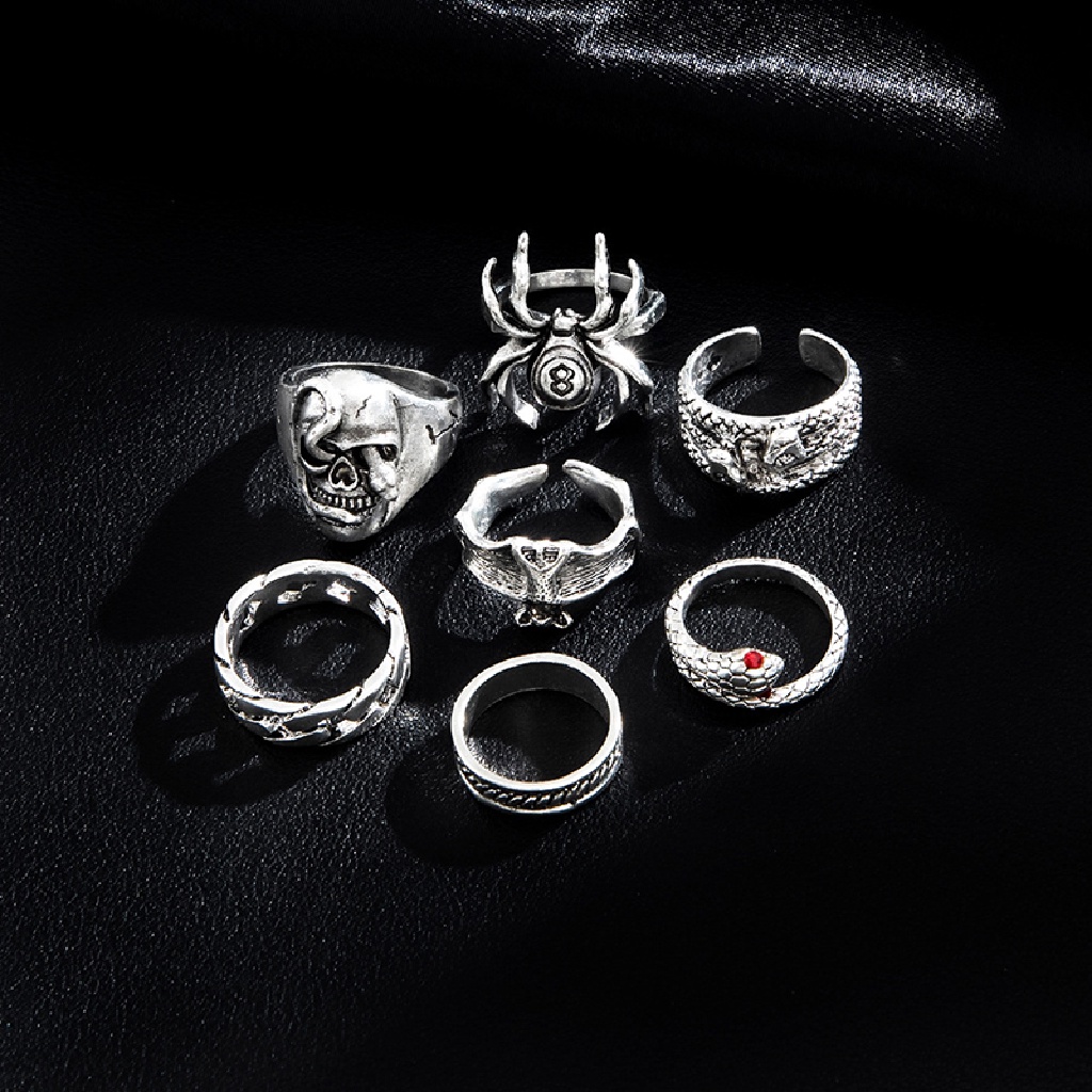 Hbid 7Pcs/set Cincin Ular Punk Untuk Wanita Gothic Spider Pria Fashion Perhiasan Hadiah Aksesoris Glory