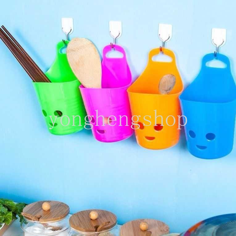 Kreatif Wajah Tersenyum Gantung Keranjang Penyimpanan Meja Kotak Serba Serbi Dapur Ladle Spons Rak Kamar Mandi Tempat Sikat Gigi Rumah Organizer