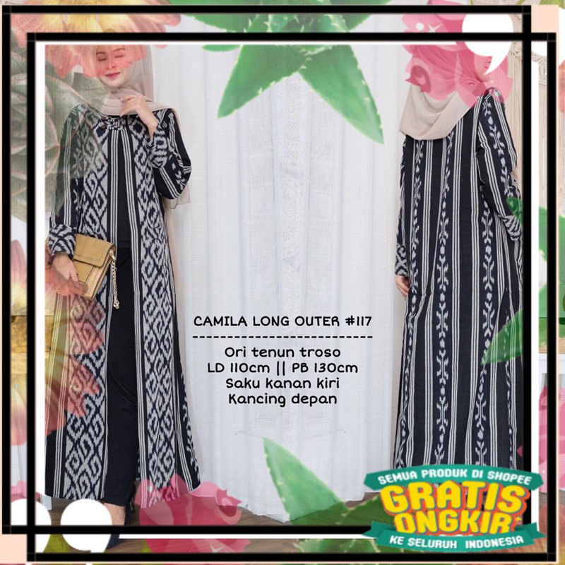 Long Cardi Bahan Tenun Troso Premium Long Outer Tenun Camila Outer / nevy