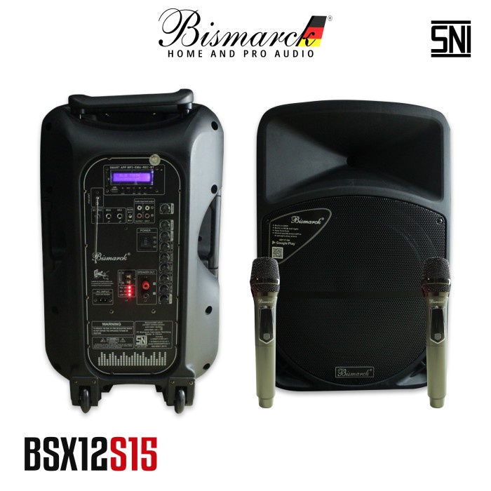 Speaker aktif portable bluetooth 15 inch bismarck BSX12S15 Portabel aktiv Wireless Amplifier karaoke