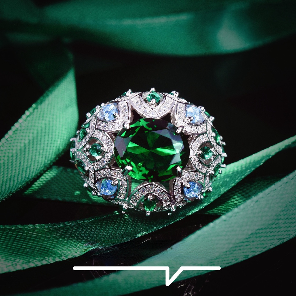 Goldkingdom Aksesoris Perhiasan Fashion Ready Stock Gaoding Jewelry Desainer Kemuliaan Raja Segalanya Mewah Micro Full Berlian Zamrud Dibuka Cincin Harta Karun Warna-Warni