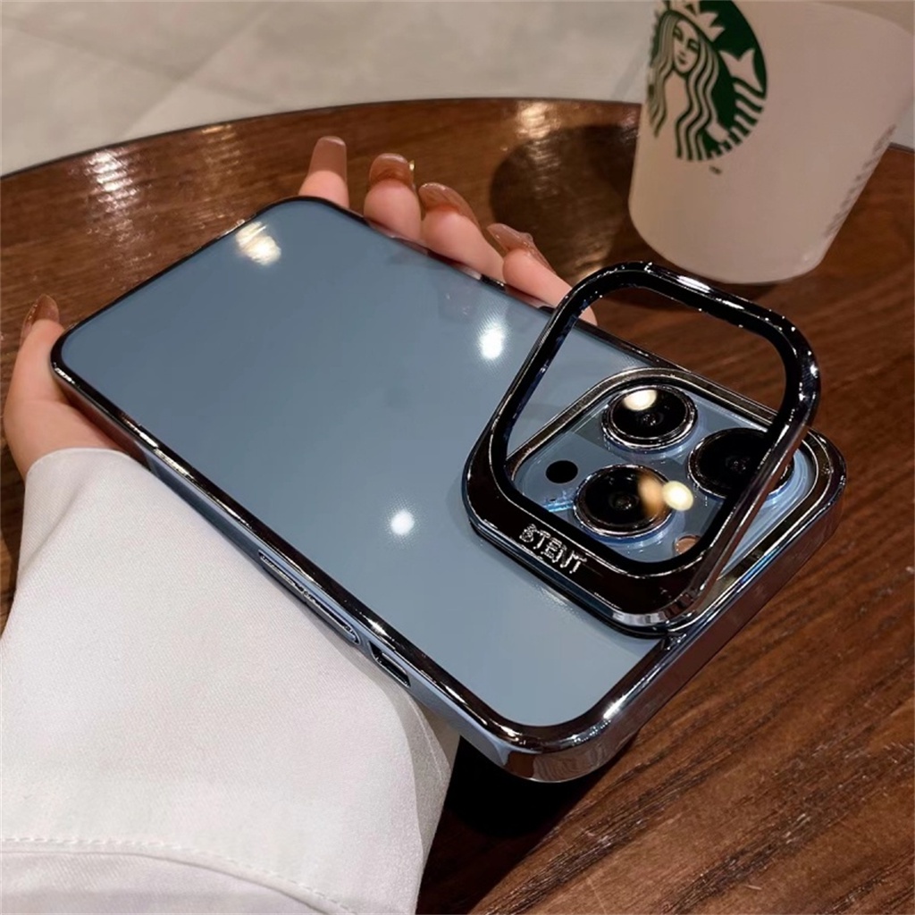 Casing Film Lensa Perlindungan Kamera Mewah iPhone 14 Pro Max Case iPhone 13 12 Pro Max Cakupan Penuh Transparan Bening Logam Dudukan Kamera Perlindungan Shock Hard Case PC