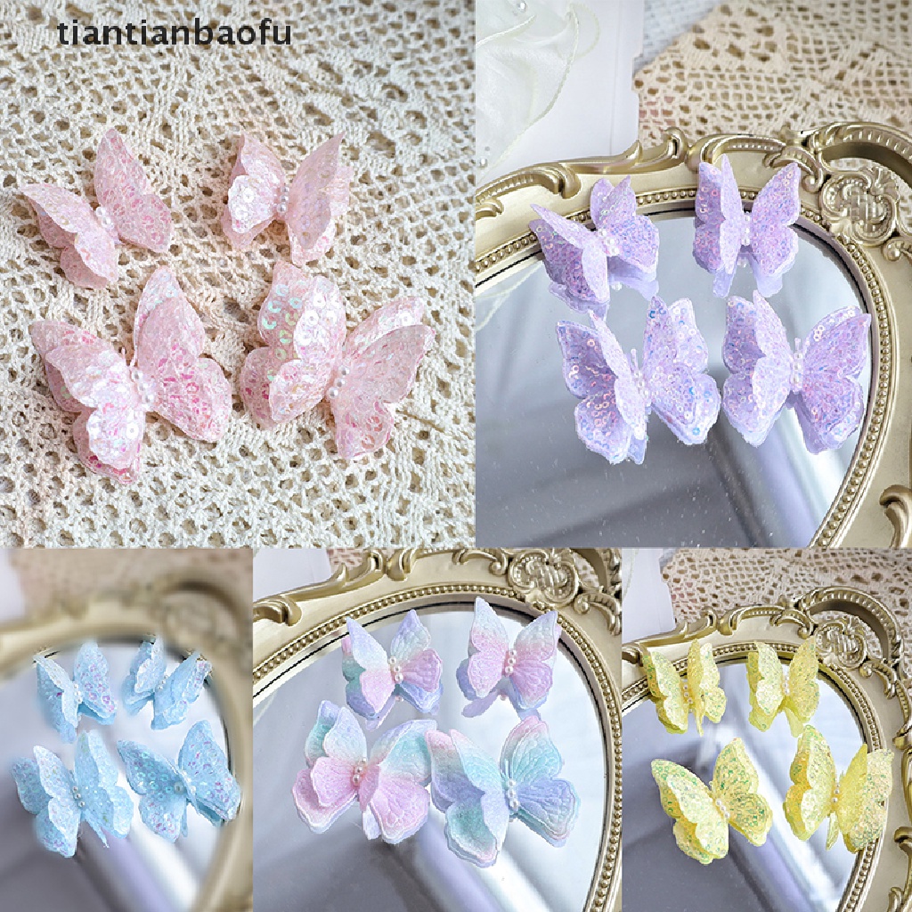 [tiantianbaofu] 4 Pcs Butterfly Cake Topper DIY Dekorasi Rumah Simulasi Berongga Kupu Butik