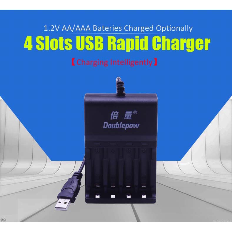 Doublepow USB-Powered Charger Baterai 4 slot AA/AAA 1.2V - DP-UK83 - Black