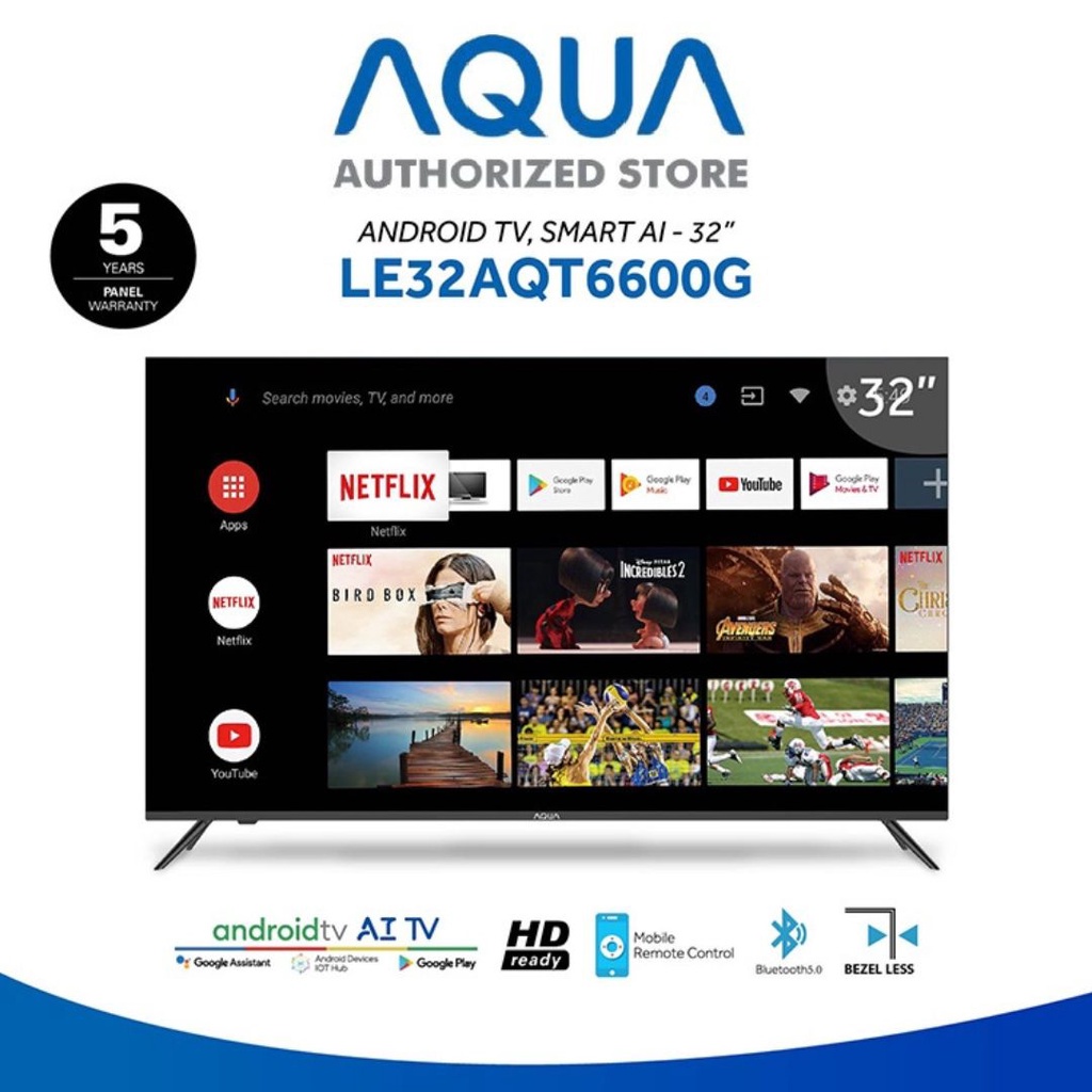 LED SMART ANDROID AQUA JAPAN LED SMART TV 32&quot; ANDROID 32AQT6600 32 INCH USB MOVIE HDMI HD