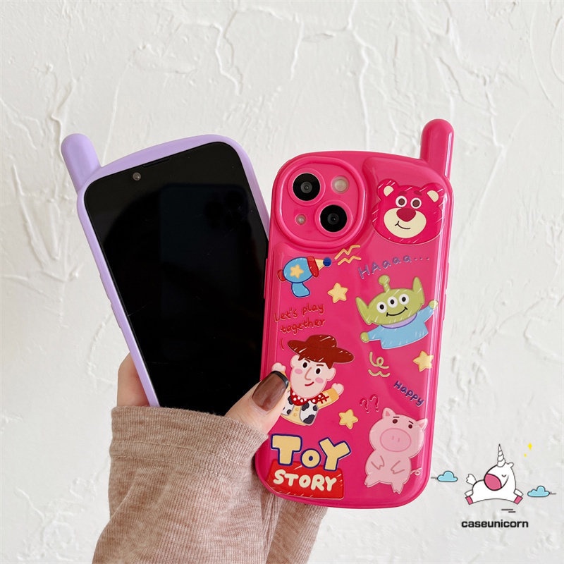 Casing Kompatibel Untuk iPhone XR 7plus 11 13 14 12 Pro Max7 8 Plus X XS MAX SE 2020 Toy Story Lucu Strawberry Bear Manyo Glossy Kepribadian Retro Bentuk Telepon Soft Tpu Creative Case