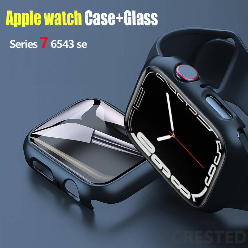 Kaca+tutup Untuk Apple Watch Serie8 7 6 5 4 3 2 1 SE Accessorie Screen Protector iWatch 45mm 44mm 41mm 42mm 40mm 38mm