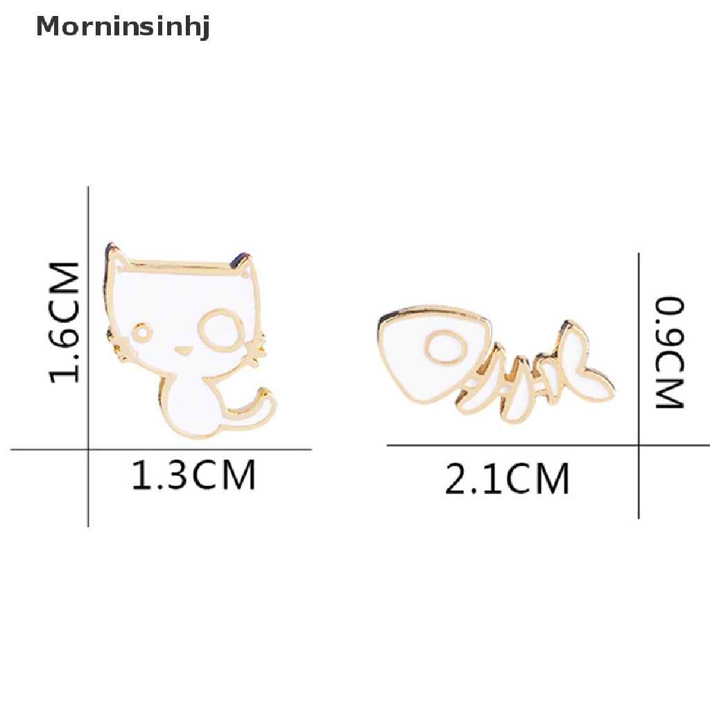 Mornin 2 Pcs/Set Lucu Kucing Tulang Ikan Bros Pin DIY Denim Jaket Pin Lencana Perhiasan Hadiah id