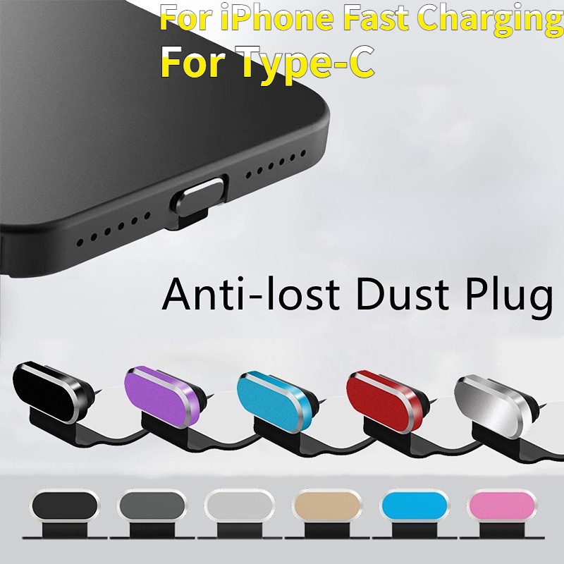 Pelindung Lubang Ponsel Penutup Port Pengisian Ponsel Topi Tipe-C Colokan Aluminium Colokan Debu Logam Multi Warna Kompatibel Dengan Type-C/IPhone Fast Charging