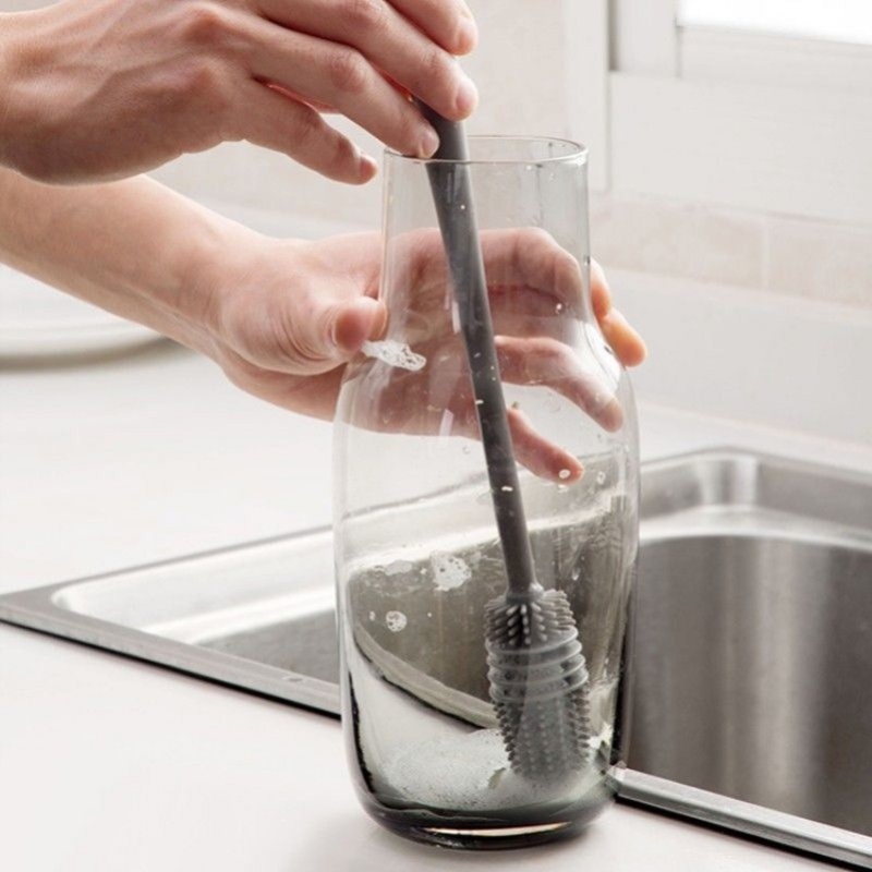 Sikat Cuci Gelas Silikon TPR Gagang Panjang/Isolasi Dapur Botol Gelas Cup Ada Ruang Mati Cleaning Brush