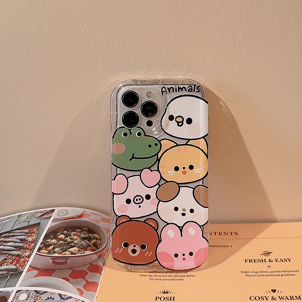 IPHONE Kelinci Lucu Kodok Beruang Zoo Kartun Silikon Case Untuk Iphone14 11 12 13 PRO MAX Casing Cover Pelindung AT0061