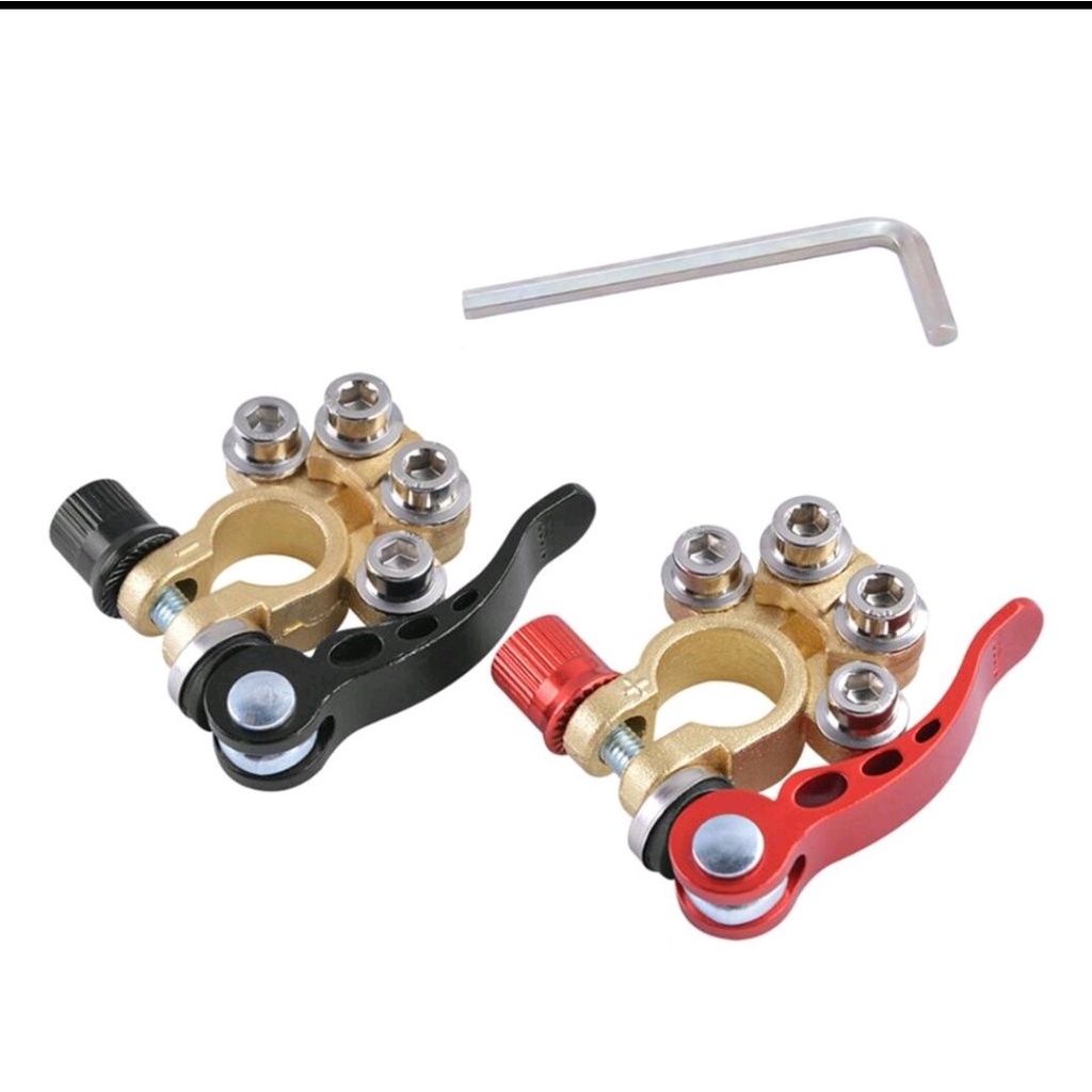 Tutup Kepala Aki Mobil 2pcs Quick Release Terminal Aki Mobil Zinc Alloy Bahan Tembaga Murni Klem Accu