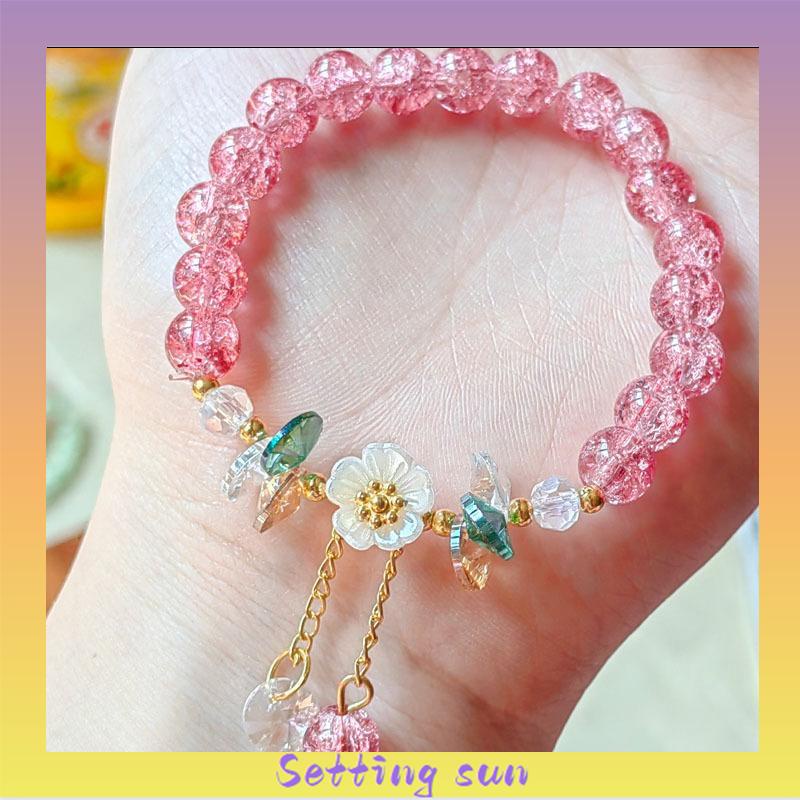 Gelang Manik-Manik Kristal Desain Bunga Gaya Korea Untuk Wanita TN