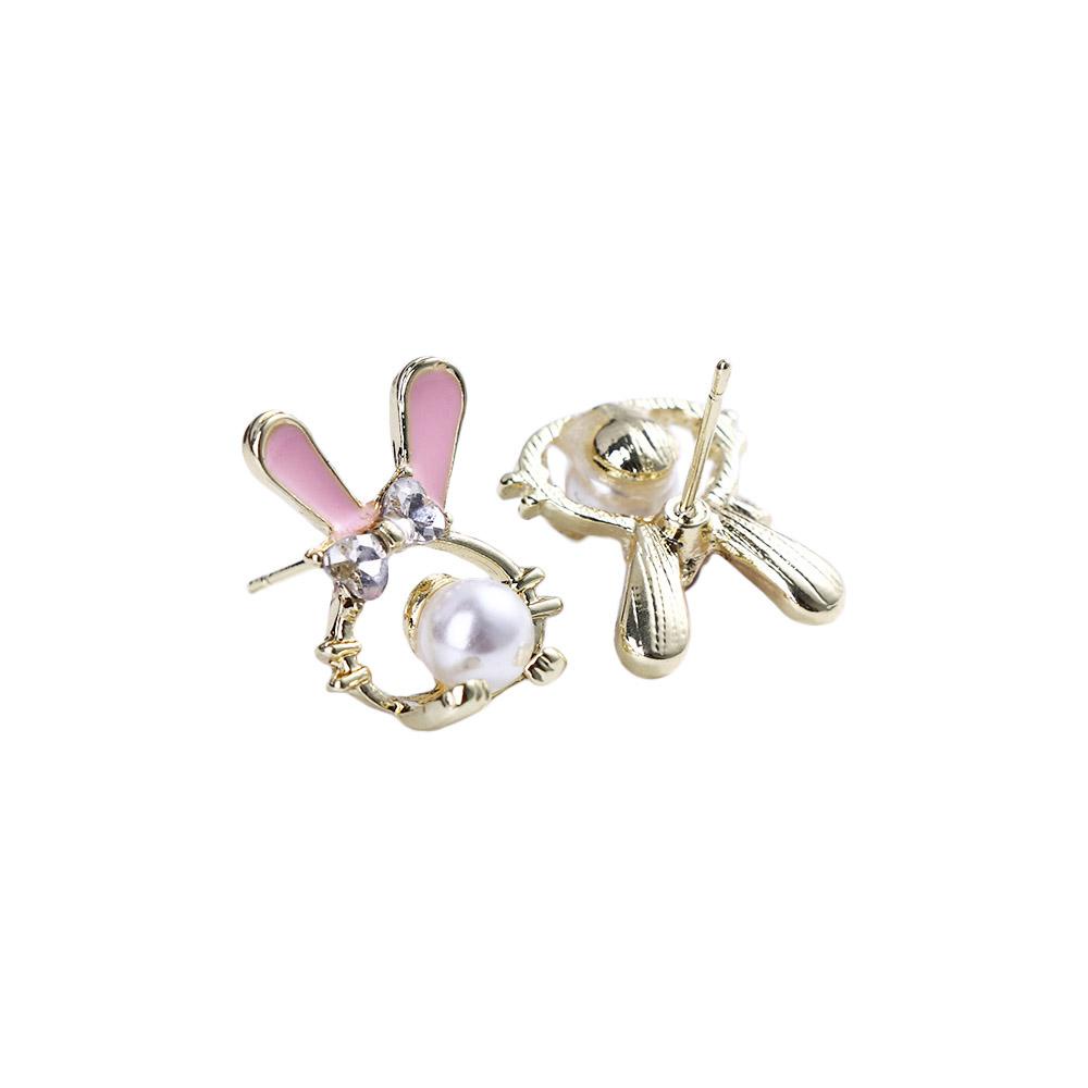 Mxbeauty Anting Wanita Elegan Manis Kartun Mutiara Desain Niche Perhiasan Fashion Kelinci Zirkon Gaya Korea Earrings