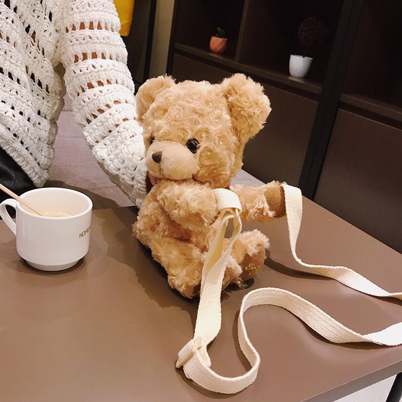 PA Tas Bulu Selempang Teddy Bear Tas Boneka BERUANG merangkul import Terbaru Shoulder Bag Lucu Selempang Kartun Untuk Wanita Bahan Plush Boneka TF095