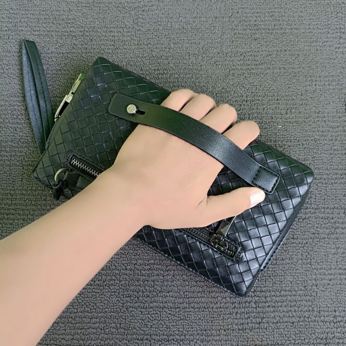 COD! Terbaru Clutch Kulit Pria Wanita Tas Tangan Pria Dompet Kartu Model Anyam Handbag Botega Security Key Lock Anti Maling