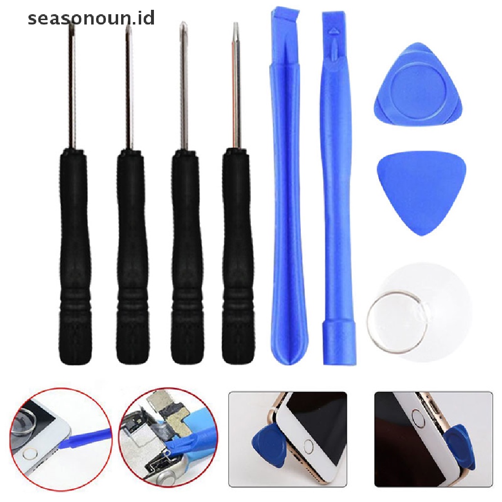 Seasonoun 9pcs Set Alat Perbaikan Ponsel Universal Mobile Tools Kits Obeng Set.