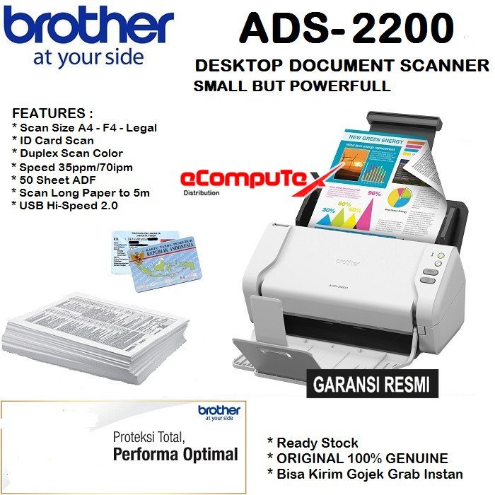 SCANNER BROTHER ADS-2200 / SCANNER ADS2200 35PPM ADF 50 DUPLEX - GARANSI RESMI