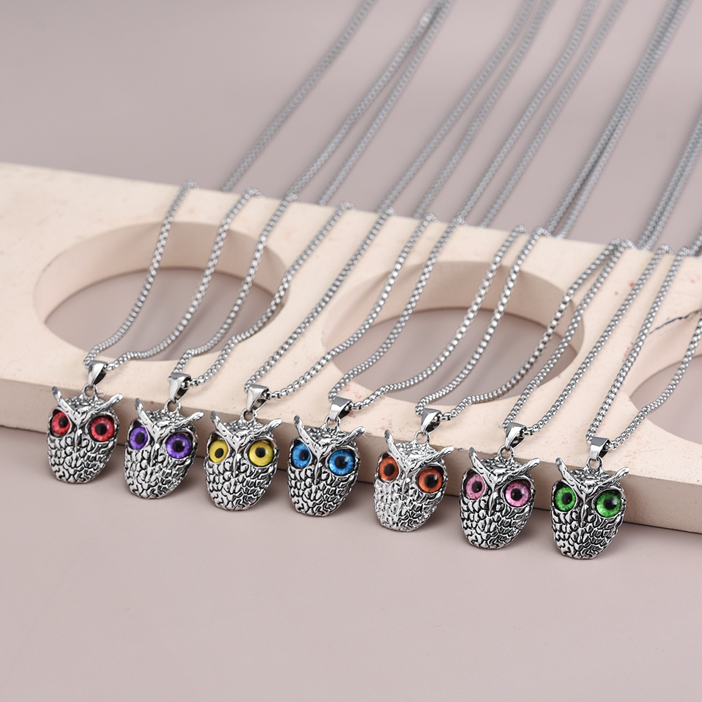 Alloy Owl Opal Pendant Kalung Setan Mata Liontin Wanita Punk Fashion Multi-Warna Pria Pribadi Perhiasan Aksesoris Retro Populer Kreatif Panjang Sweater Kalung