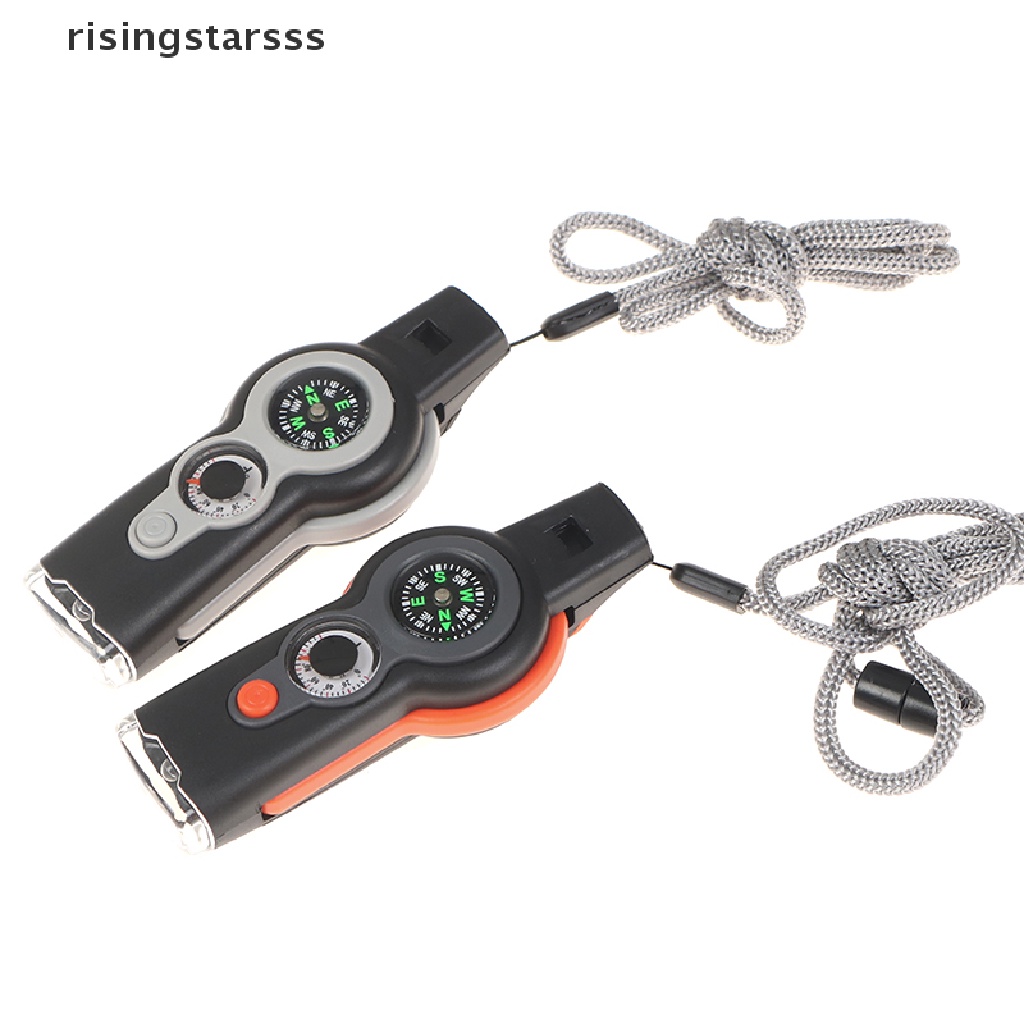 Rsid Span-new 7in1 Outdoor Survival Whistle Keychain Kompas Kaca Pembesar Lampu LED Termometer Jelly