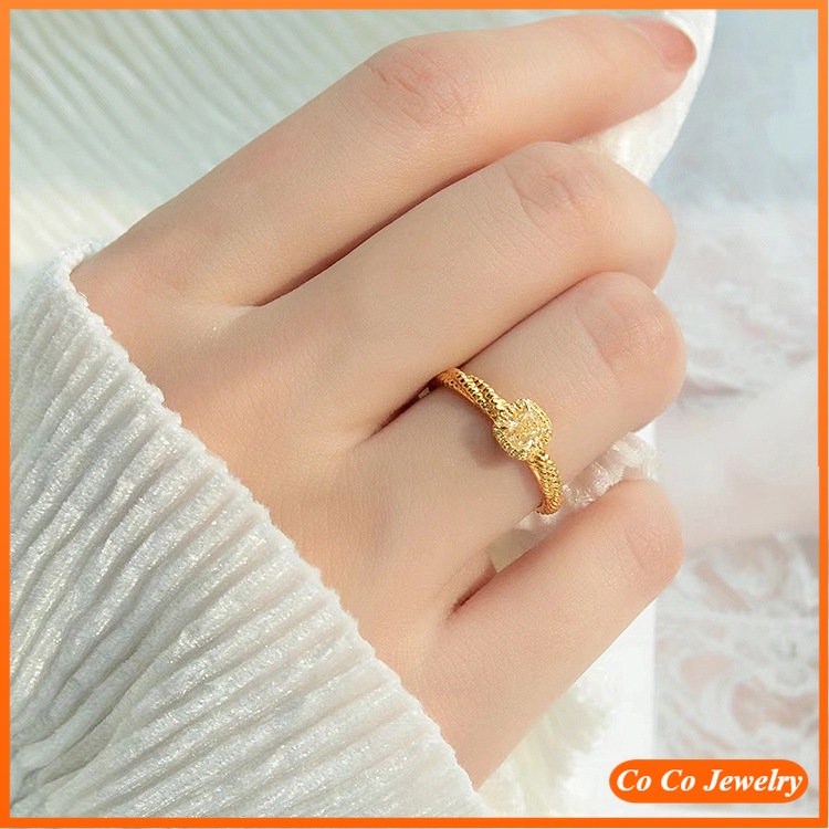 Cincin Premium Berlian Wanita Kristal Emas Kotak Korea