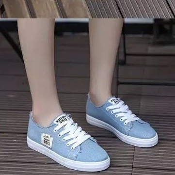 Sepatu Sneakers Kets Wanita Denim Dc Korean Style Warna Biru Tali Casual Ootd Korea - Cladiva FSH266