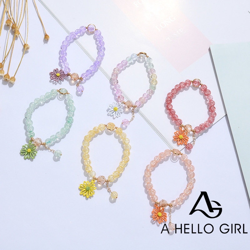 Gelang Manik-Manik Kristal Warna-Warni Gaya Korea Untuk Wanita