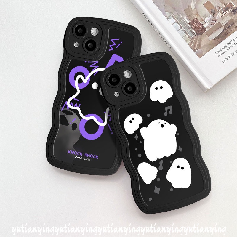 Case OPPO A15 A3s A54 A74 A16s A16K A55 A57 A16 A5 A17 A95 A5s A7 A17K A1k A53 A12 A9 A76 A52 A96 Reno 8 7 6 8Z 7Z A77 A77s Wavy Edge Lucu Ghost Kartun Monster Kecil Sarung