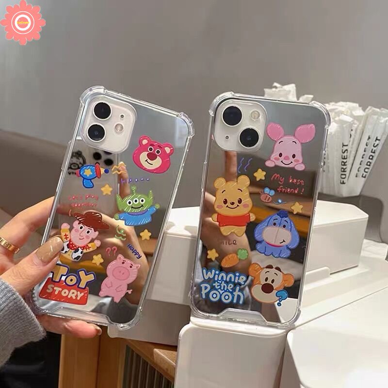 Cermin Make Up Kartun Disney Manyo Case Kompatibel Untuk iPhone 7plus7 8 Plus 8plus 12 13 Pro MAX 11 Pro MAX XR X XS MAX SE Winnie The Pooh Cerita Mainan Lucu Shockproof Cover Case