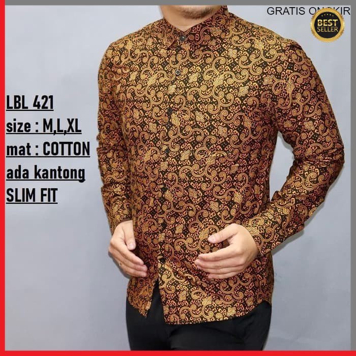 KEMEJA PRIA BATIK LENGAN PANJANG HEM BAHAN KATUN HALUS 40S LBL 421 BAJU MODERN MEWAH SLIMFIT SLIM FIT BY JAKARTA