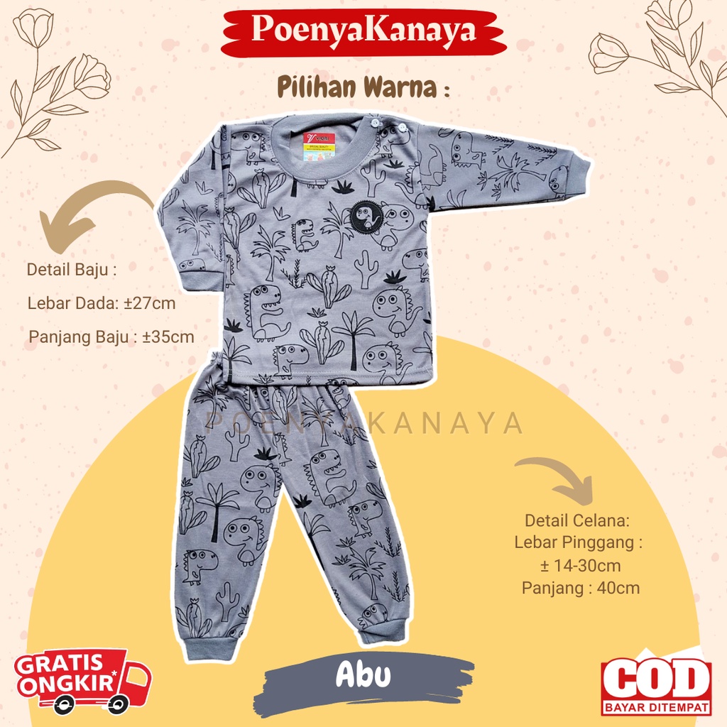 Setelan Baju Bayi Piyama Bayi Panjang CACTUS DINO Viori Size 3-12 Bulan SPY113