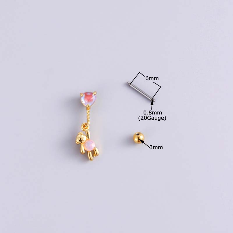 1biji Anting Tulang Rawan Stud Kepala Sekrup Ganda 20Gauge Helix Tindik Lobek Bahan Stainless Steel Dengan Zircon