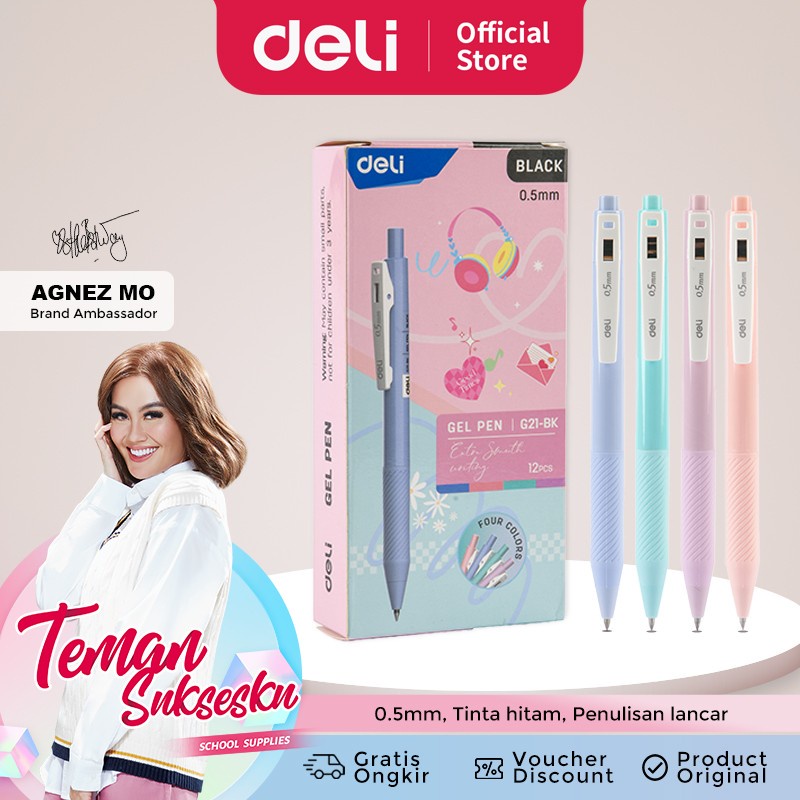 

Pen Gel 0.5mm Deli Tinta Hitam Warna Lucu [ Edisi AGNEZ MO ] - CG21-BK