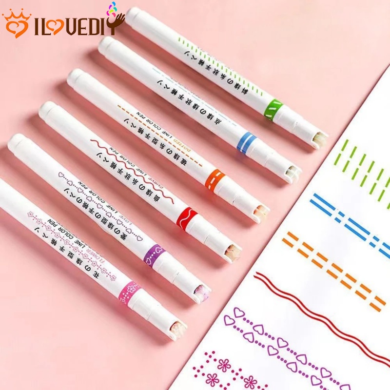 Penanda Cepat Kering Hand Copy Akun Curve Pen Notes Lukisan Stabilo Multi-Warna Gambar Curve Pen Pola Lucu Garis Besar Spidol DIY Membuat Kartu Spidol Untuk Mewarnai