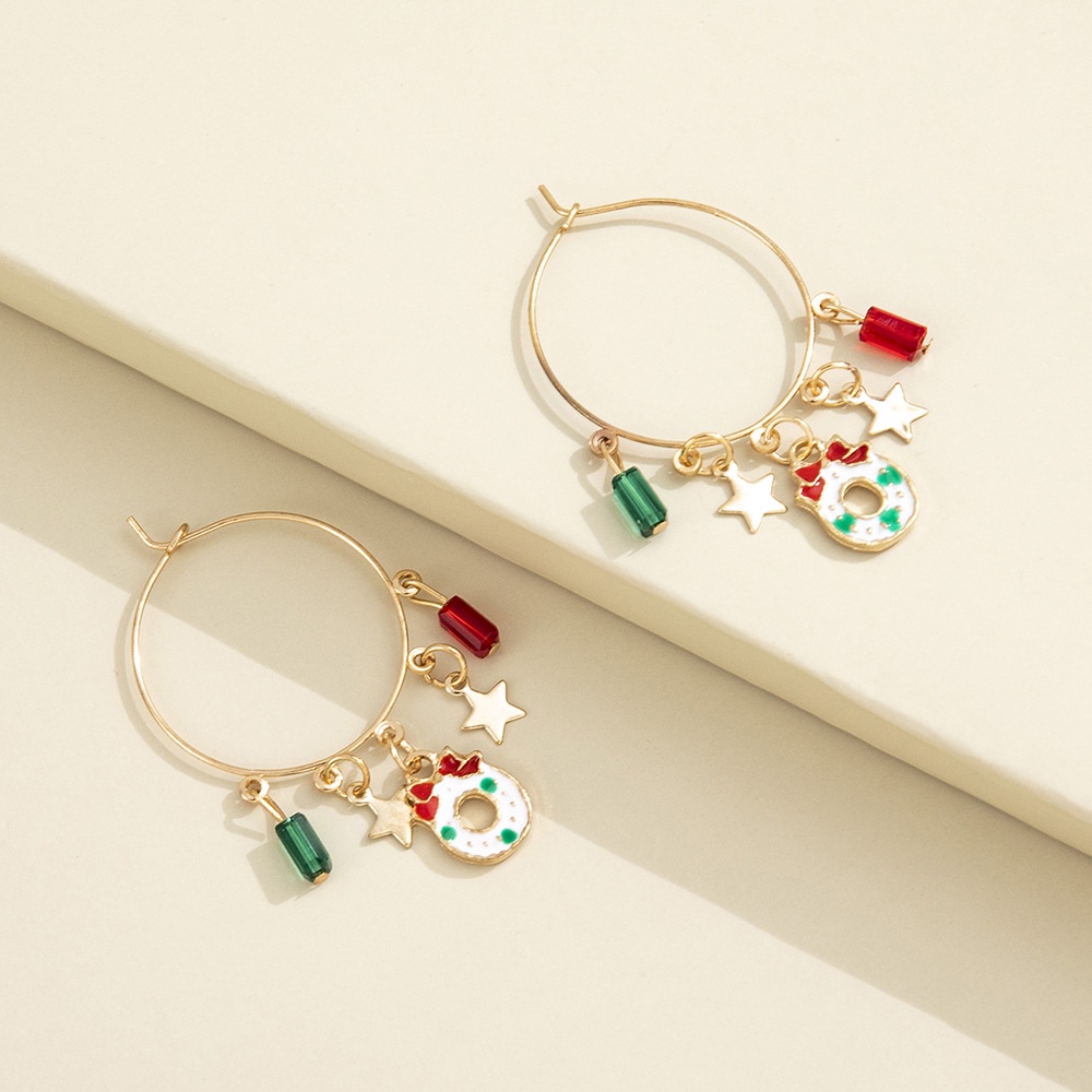 Crowd Kecil Desain Rasa Anting Natal Kepribadian Kreativitas Kartun Lingkaran Bintang Berujung Lima Liontin Mode Retro Anting Earrings