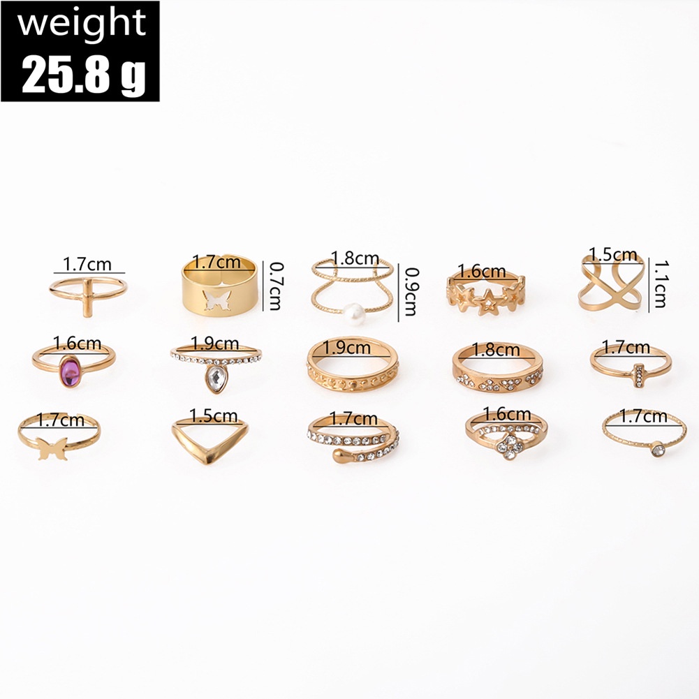 Boho Fashion Bersinar Berlian Imitasi Bertatahkan Cincin Set Untuk Wanita Berongga Bintang Kupu-Kupu Sederhana Salib Geometri Cincin Perhiasan