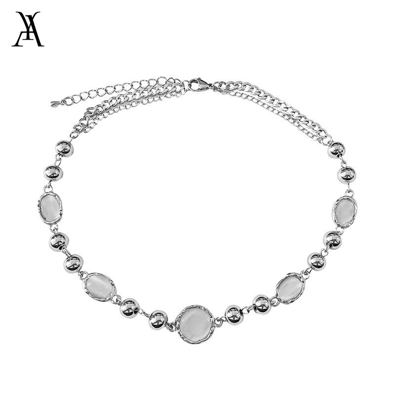 AY(CN) Kalung Choker Rantai Klavikula Hias Permata Warna Silver Untuk Wanita