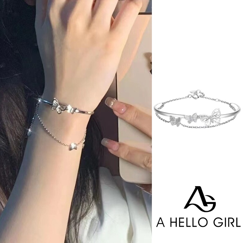 Gelang Tangan Wanita Desain Rumbai Kupukupu Lapis Ganda Gaya Korea