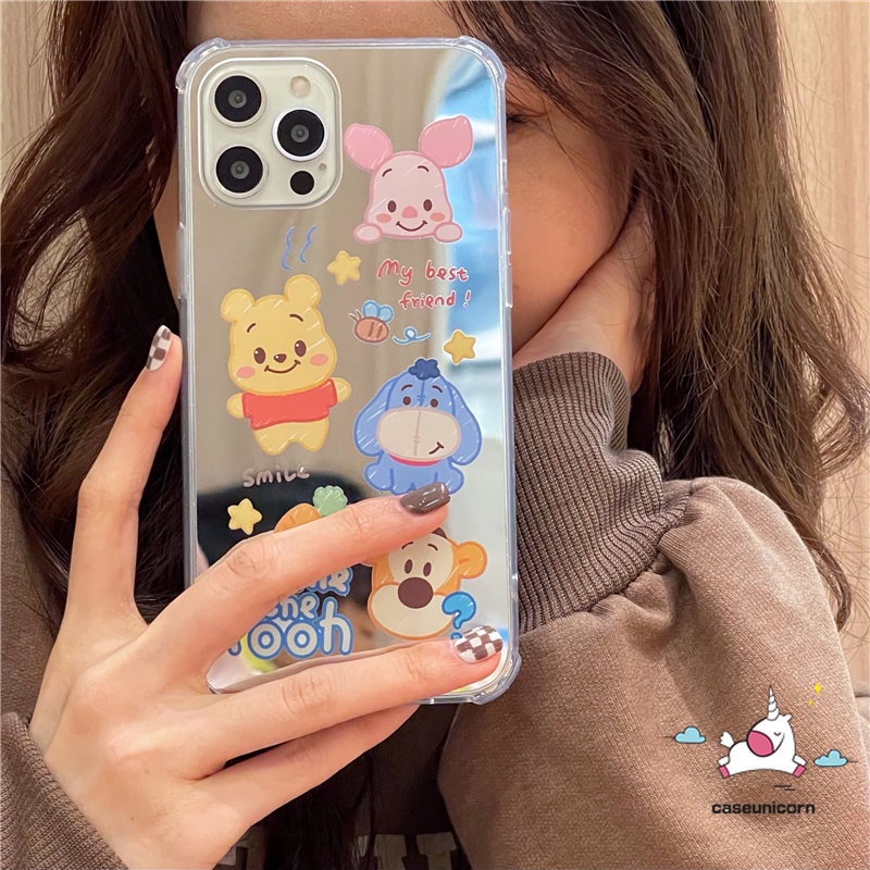 Case Cermin Make Up Shockproof Kompatibel Untuk iPhone 11 Pro MAX 7plus 78 Plus 8plus 12 13 Pro MAX XR X XS MAX SE Kartun Disney Manyo Winnie The Pooh Cover Case Cerita Mainan Lucu